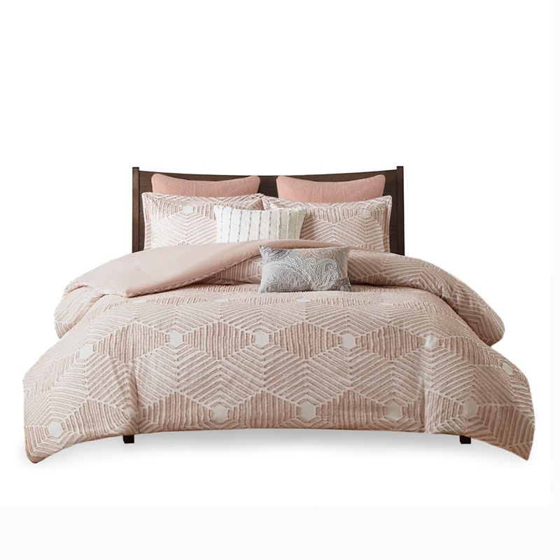 INK+IVY Ellipse Cotton Clipped Jacquard Comforter Set in Blush Pink Finish
