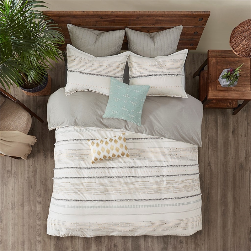 ink+ivy nea 3-piece cotton printed comforter set with trims in off white