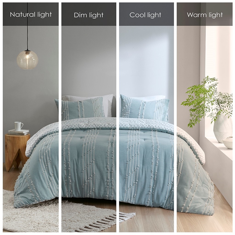 INK+IVY Kara 3-Piece Cotton Modern Jacquard Comforter Set in Aqua Blue
