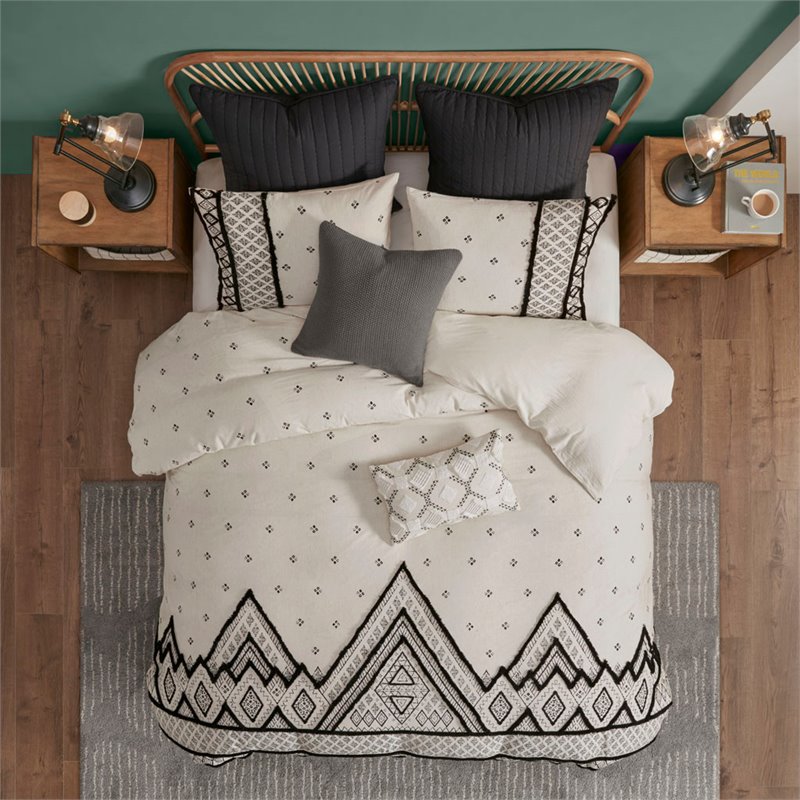 INK+IVY Marta 3-Piece Cotton and Flax Printed Comforter Set in Natural