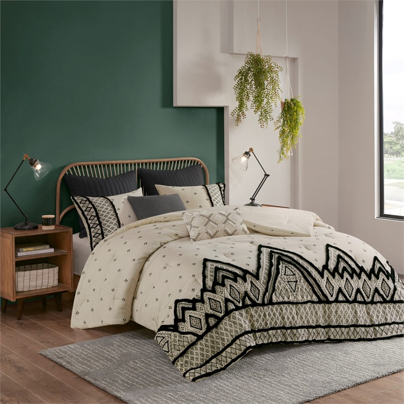 ink+ivy marta 3-piece cotton and flax printed comforter set in natural finish