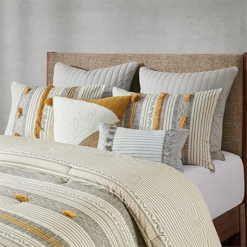 INK+IVY Cody 3-Piece Contemporary Cotton Comforter Set in Gray/Yellow