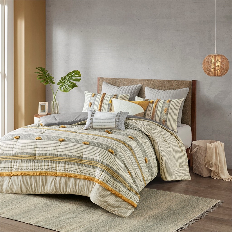 INK+IVY Cody 3-Piece Contemporary Cotton Comforter Set in Gray/Yellow