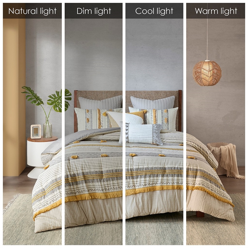 INK+IVY Cody 3-Piece Contemporary Cotton Comforter Set in Gray/Yellow