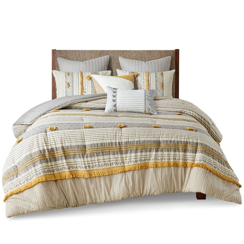 INK+IVY Cody 3-Piece Contemporary Cotton Comforter Set in Gray/Yellow