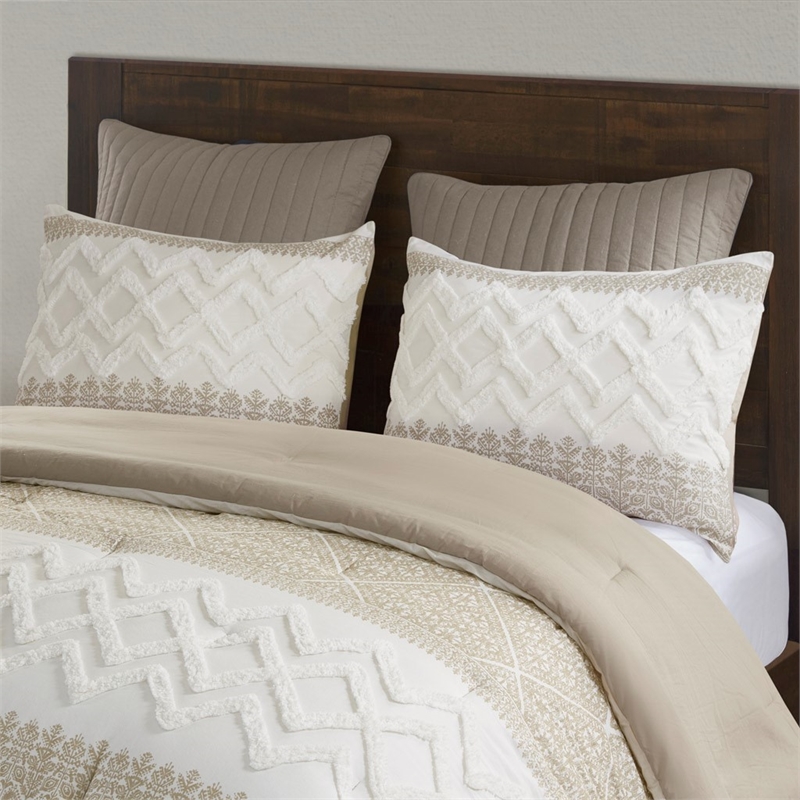 INK+IVY Mila 3-Piece Cotton Printed Comforter Set with Chenille in Brown