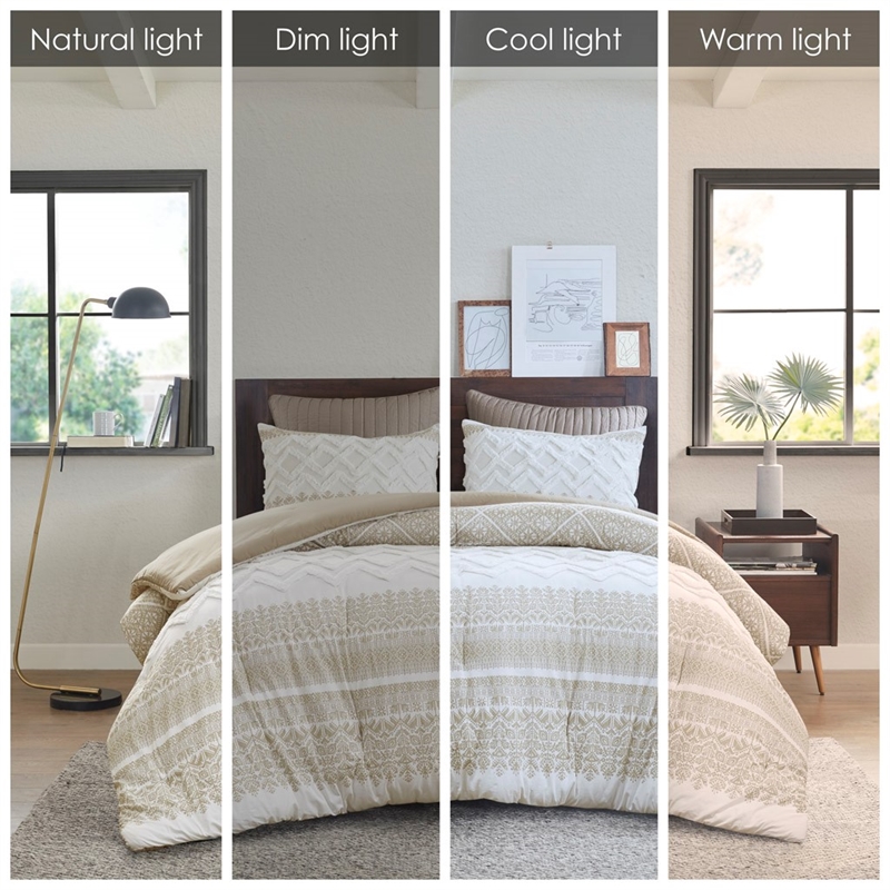 INK+IVY Mila 3-Piece Cotton Printed Comforter Set with Chenille in Brown