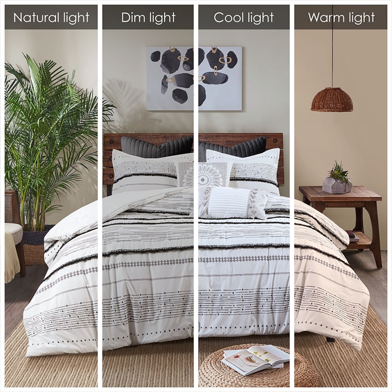 INK+IVY 3-Piece Cotton Printed Comforter Set with Trims in Black and White