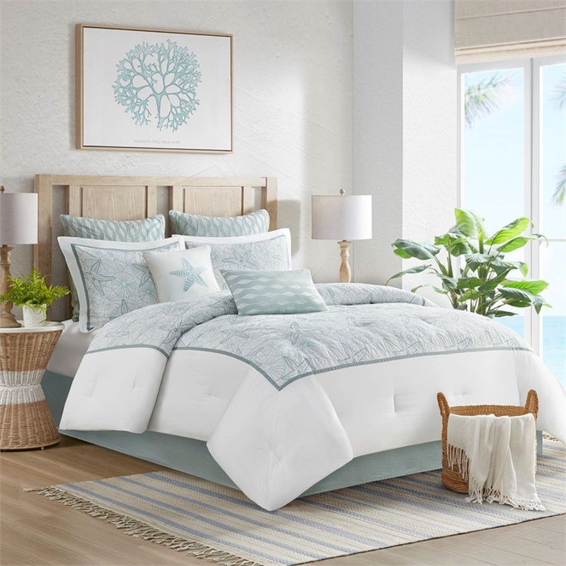 Harbor House Maya Bay Cotton Comforter Bedding Set w/ Embroidery in White