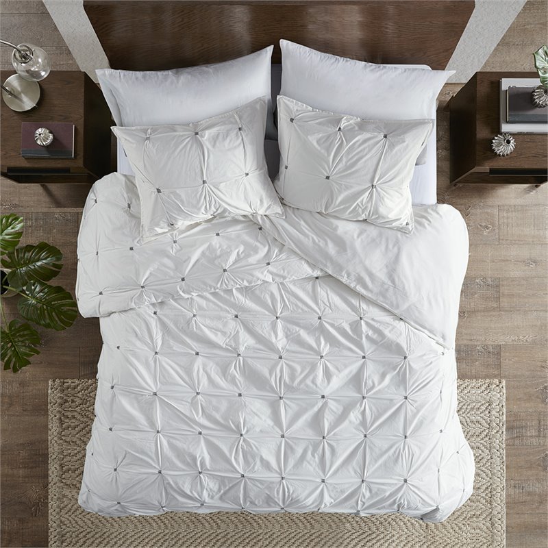 INK+IVY Masie Mid-Century Cotton Percale Comforter Set with Embroidery in White