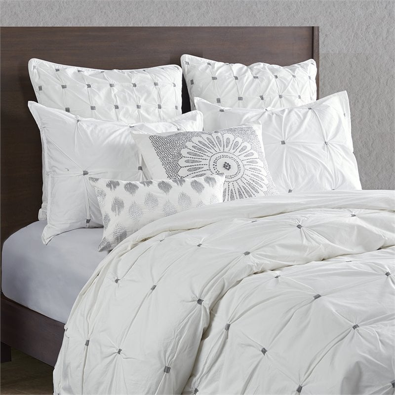 INK+IVY Masie Mid-Century Cotton Percale Comforter Set with Embroidery in White