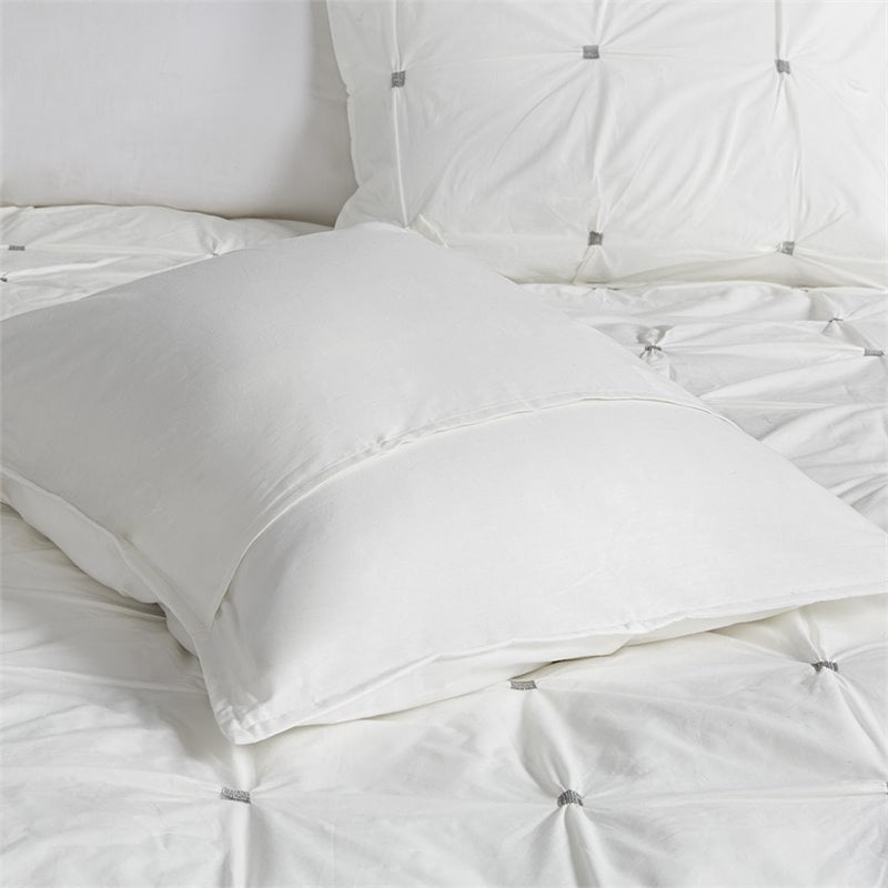 INK+IVY Masie Mid-Century Cotton Percale Comforter Set with Embroidery in White