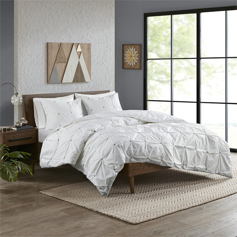 INK+IVY Masie Mid-Century Cotton Percale Comforter Set with Embroidery in White