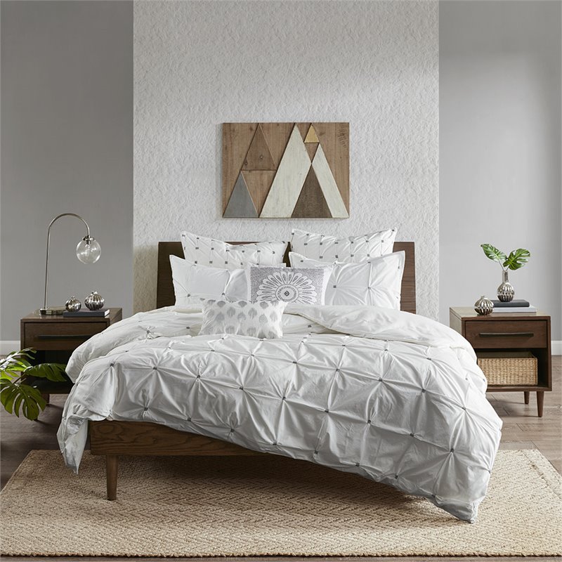 INK+IVY Masie Mid-Century Cotton Percale Comforter Set with Embroidery in White