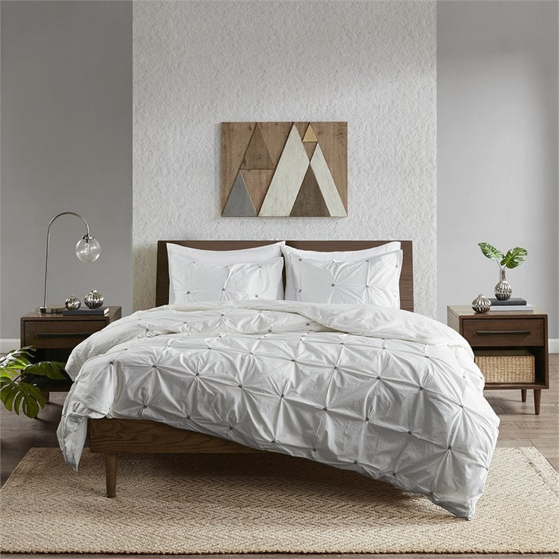 INK+IVY Masie Mid-Century Cotton Percale Comforter Set with Embroidery in White