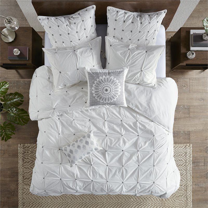 INK+IVY Masie Mid-Century Cotton Percale Comforter Set with Embroidery in White