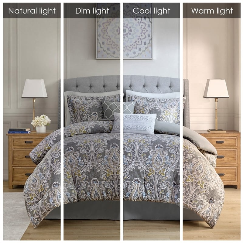 Harbor House Hallie 6-Piece Cotton Sateen Printed Comforter Set in Gray Finish