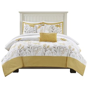 harbor house meadow 5-piece transitional cotton sateen comforter set - yellow