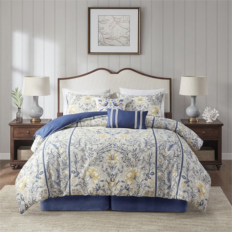 Harbor House Livia 6-Piece Cotton Comforter Set w/ Decorative Pillows in Blue