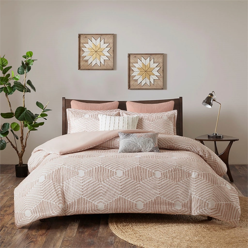 INK+IVY Ellipse Cotton Clipped Jacquard Duvet Cover Set in Blush Pink