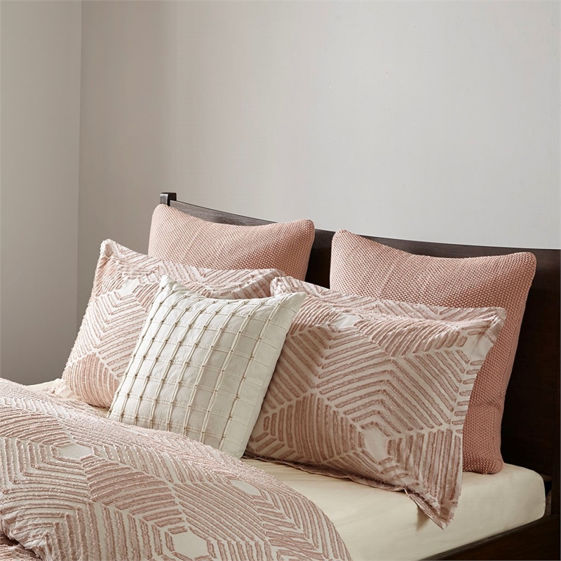 INK+IVY Ellipse Cotton Clipped Jacquard Duvet Cover Set in Blush Pink