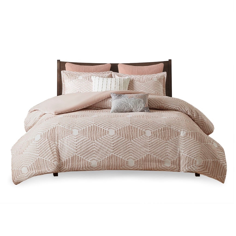 INK+IVY Ellipse Cotton Clipped Jacquard Duvet Cover Set in Blush Pink