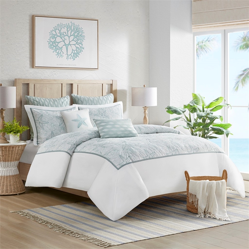 Harbor House Maya Bay Cotton Duvet Mini Set with Embroidery in White Finish