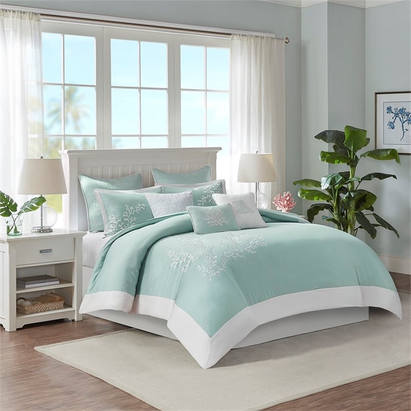 Harbor House Cotton Jacquard Duvet Mini Set with Embroidery in Aqua Blue
