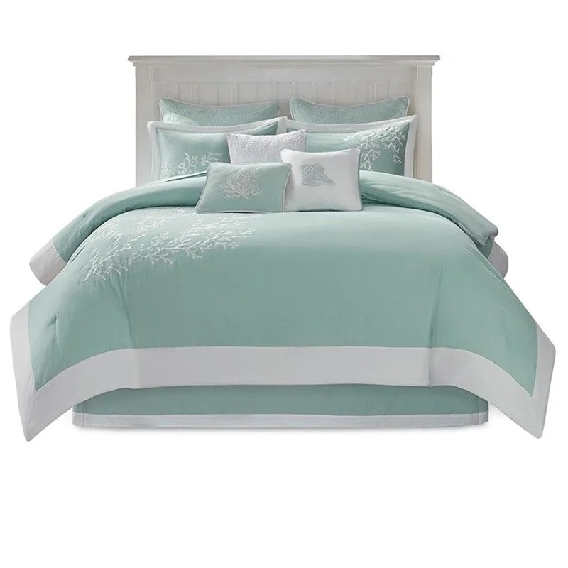 Harbor House Cotton Jacquard Duvet Mini Set with Embroidery in Aqua Blue