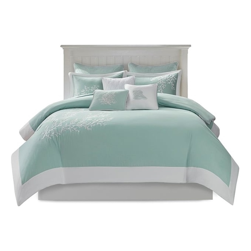 Harbor House Cotton Jacquard Duvet Mini Set with Embroidery in Aqua Blue