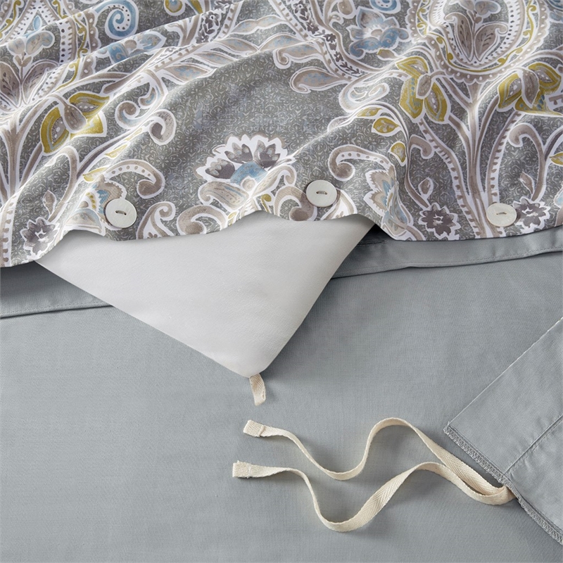 Harbor House Hallie 5-Piece Cotton Sateen Printed Duvet Set in Gray