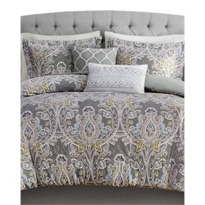 Harbor House Hallie 5-Piece Cotton Sateen Printed Duvet Set in Gray