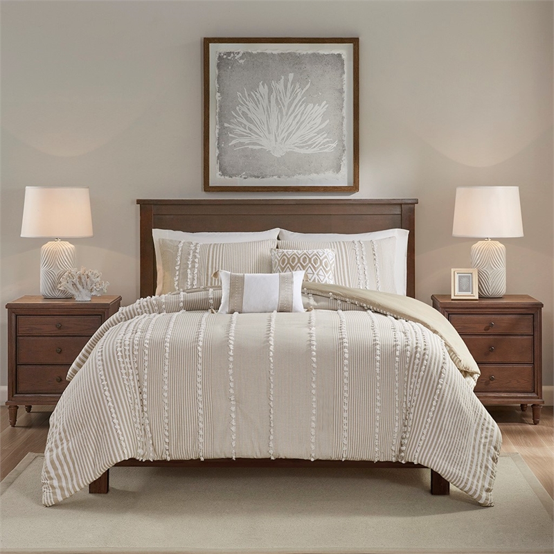 Harbor House Anslee Cotton Yarn Dyed Tufted Duvet Cover Mini Set in Beige