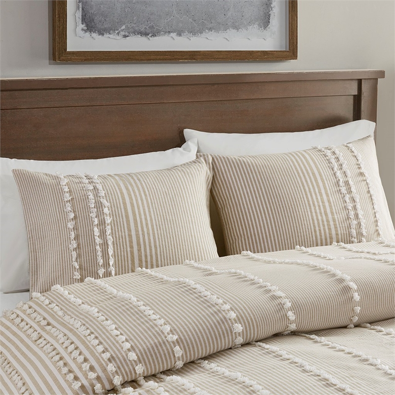Harbor House Anslee Cotton Yarn Dyed Tufted Duvet Cover Mini Set - Beige