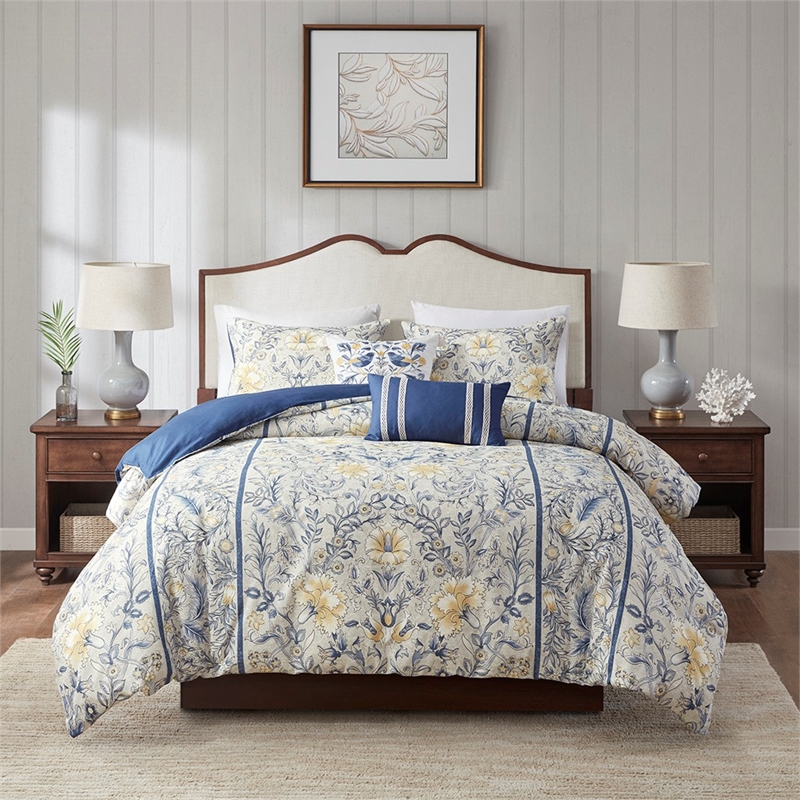 Harbor House Livia 5-Piece Traditional Cotton Duvet Set in Blue Finish