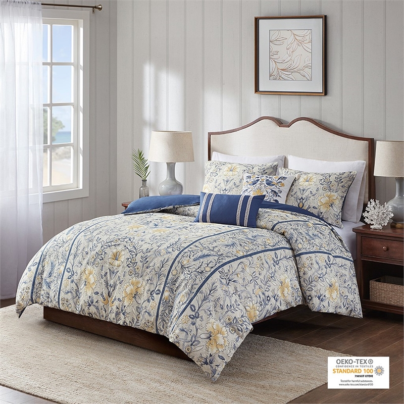 Harbor House Livia 5-Piece Traditional Cotton Duvet Set in Blue Finish