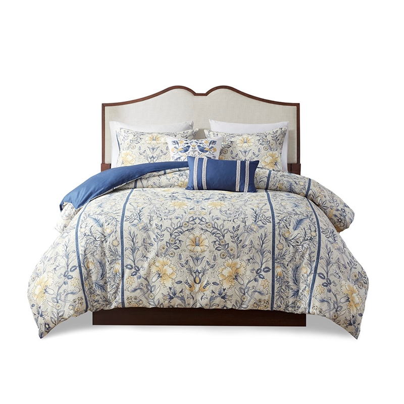 Harbor House Livia 5-Piece Traditional Cotton Duvet Set in Blue Finish
