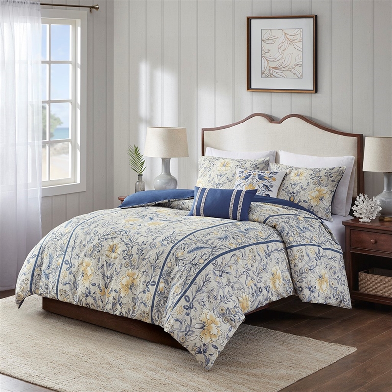 Harbor House Livia 5-Piece Traditional Cotton Duvet Set in Blue Finish