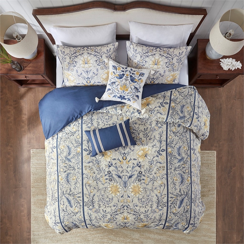 Harbor House Livia 5-Piece Traditional Cotton Duvet Set in Blue Finish