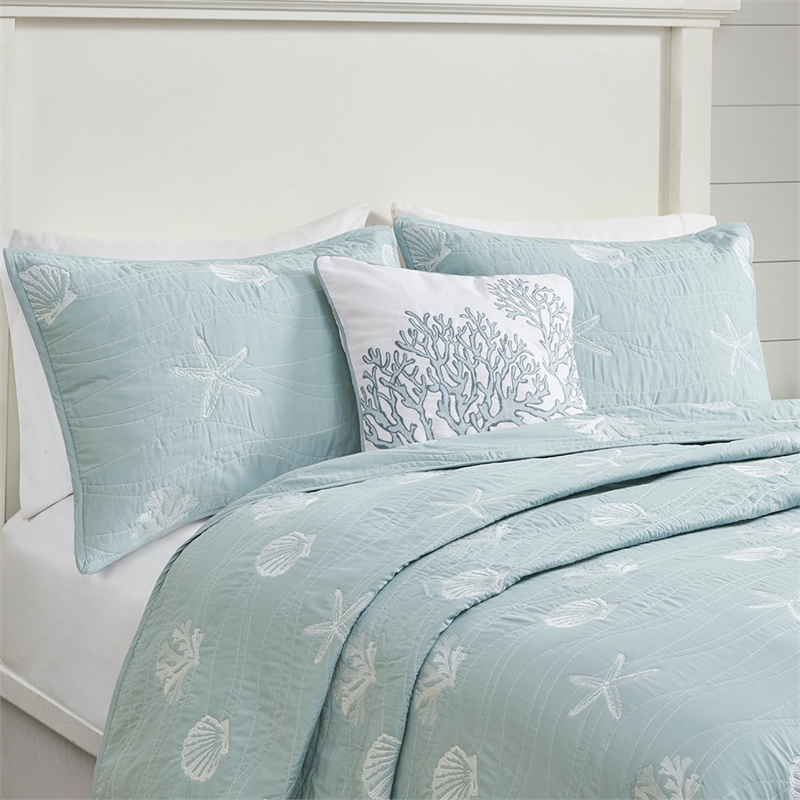 Harbor House Seaside Cotton Percale Coverlet Set with Embroidery in Green