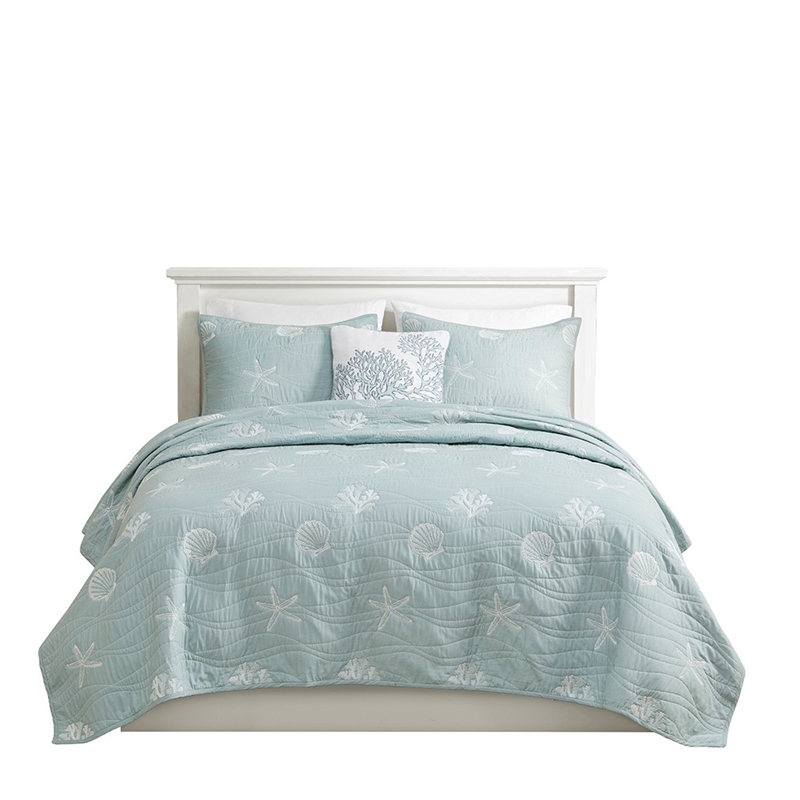 Harbor House Seaside Cotton Percale Coverlet Set with Embroidery in Green