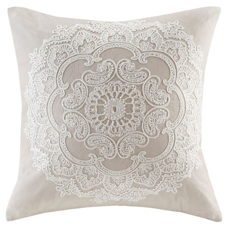 Harbor House Suzanna Square Faux Linen & Cotton Pillow with Embroidery in Brown