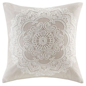 Harbor House Suzanna Square Faux Linen & Cotton Pillow with Embroidery in Brown