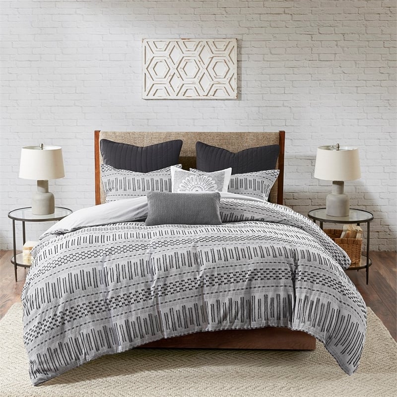 INK+IVY Rhea Cotton Jacquard Duvet Cover Mini Set in Gray and Black
