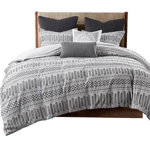 INK+IVY Rhea Cotton Jacquard Duvet Cover Mini Set in Gray and Black