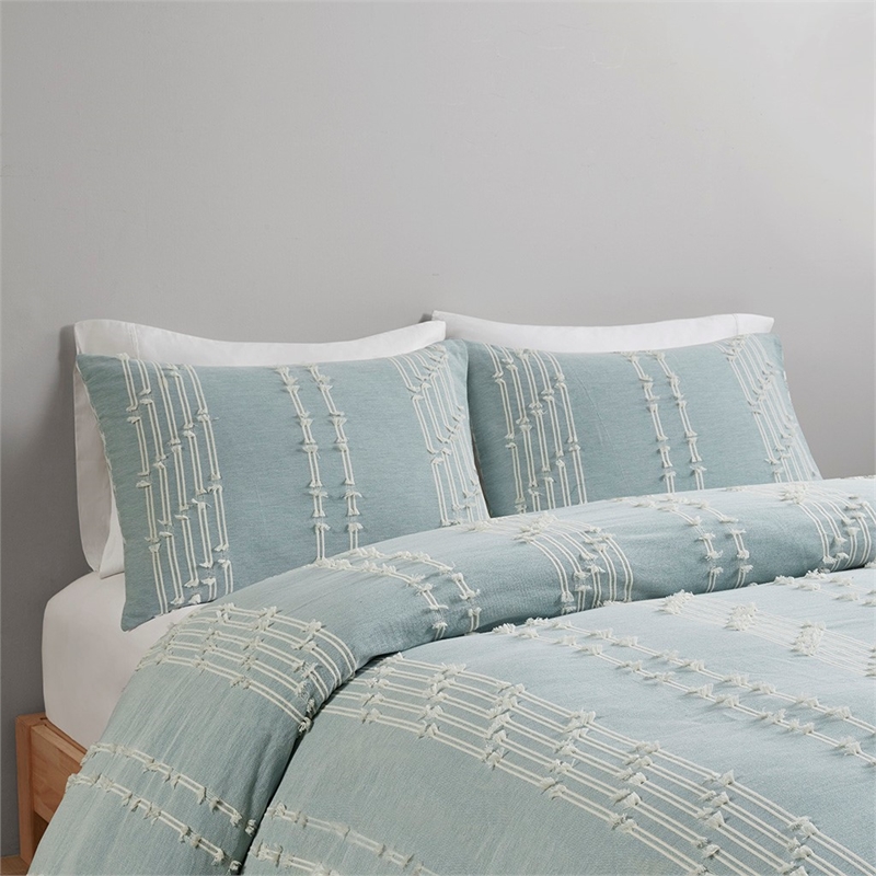 INK+IVY Kara Modern Cotton Jacquard Duvet Cover Set in Aqua Blue Finish