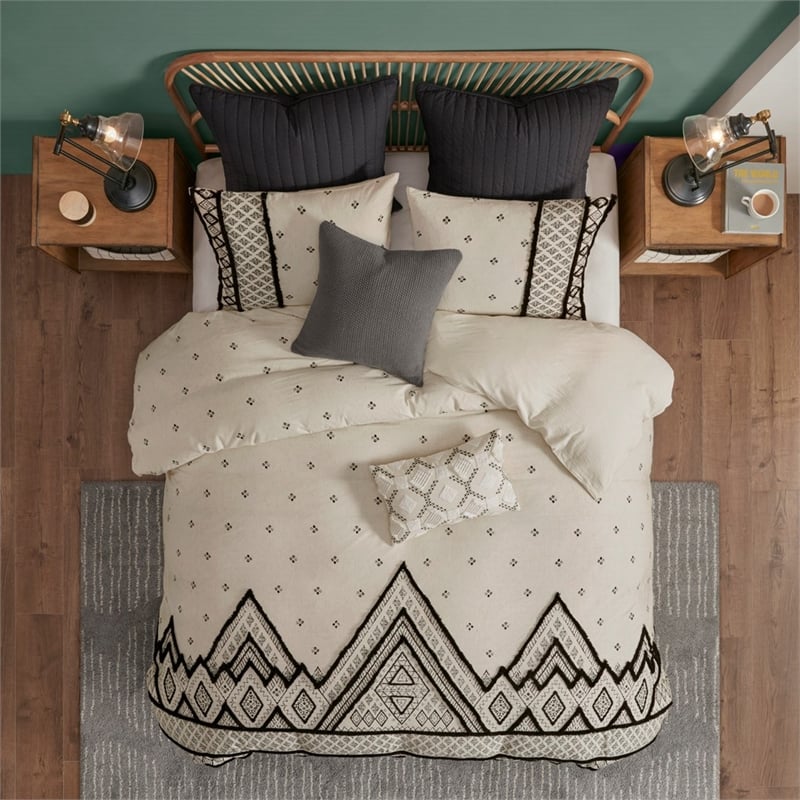 INK+IVY Marta 3-piece Cotton and Flax Printed Duvet Cover Set in Natural