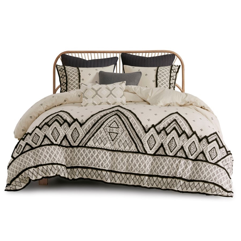 INK+IVY Marta 3-piece Cotton and Flax Printed Duvet Cover Set in Natural