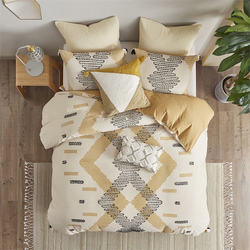 INK+IVY Arizona 3-piece Cotton Geometric Full/Queen Duvet Cover Set in Yellow