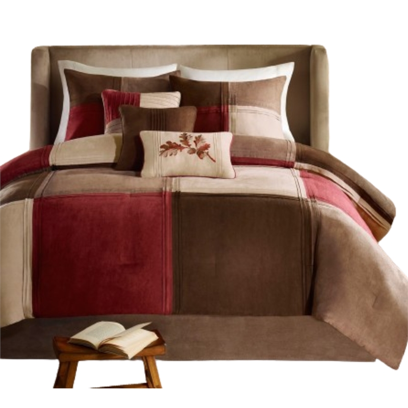 Madison Park Jackson Blocks 7-piece Microsuede Comforter Set in Red/Brown